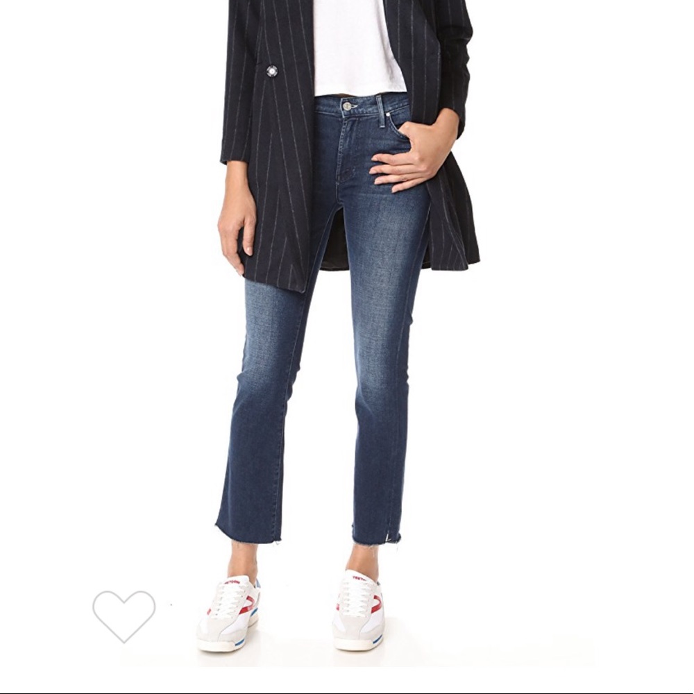 MOTHER Dark Blue Cropped Kickstep Jeans